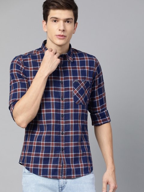 

Pepe Jeans Men Blue & Red Regular Fit Checked Casual Shirt
