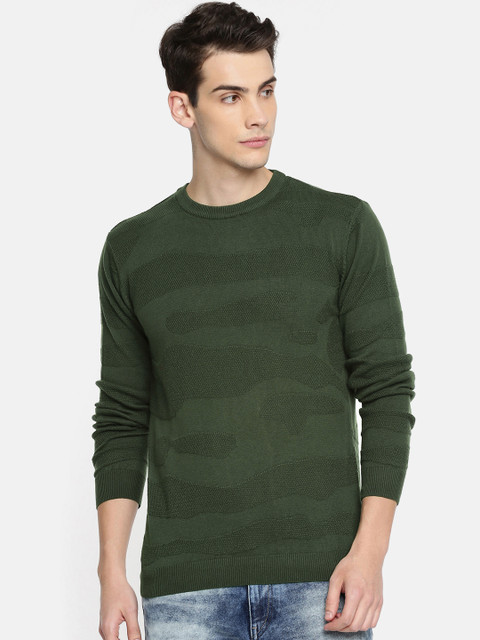 

Pepe Jeans Men Olive Green Self Design Pullover