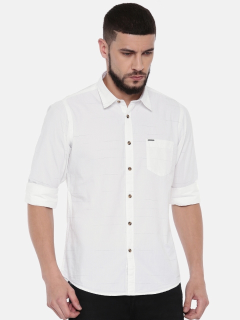 

Pepe Jeans Men White & Blue Regular Fit Striped Casual Shirt