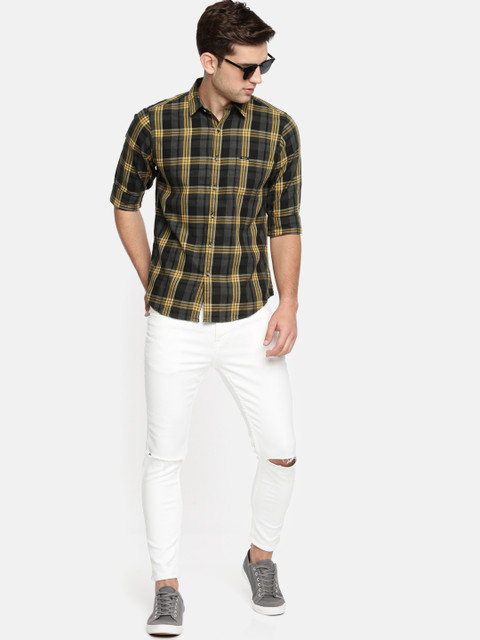 

Pepe Jeans Men Yellow & Charcoal Grey Regular Fit Checked Casual Shirt