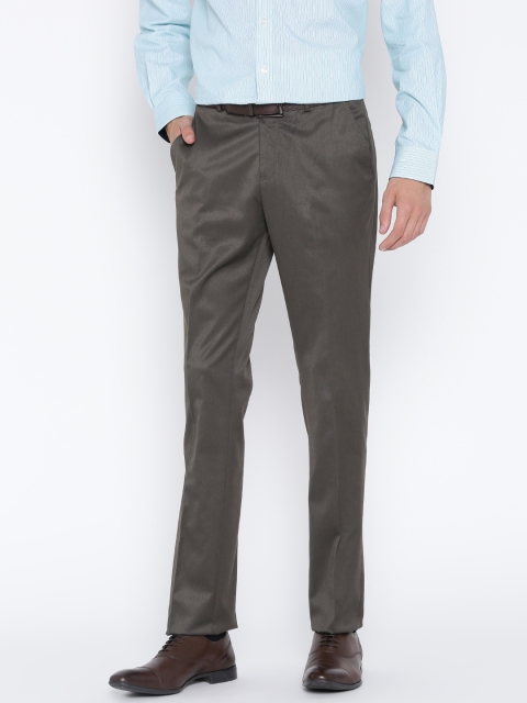 

Blackberrys Men Olive Green Sharp Fit Formal Trousers