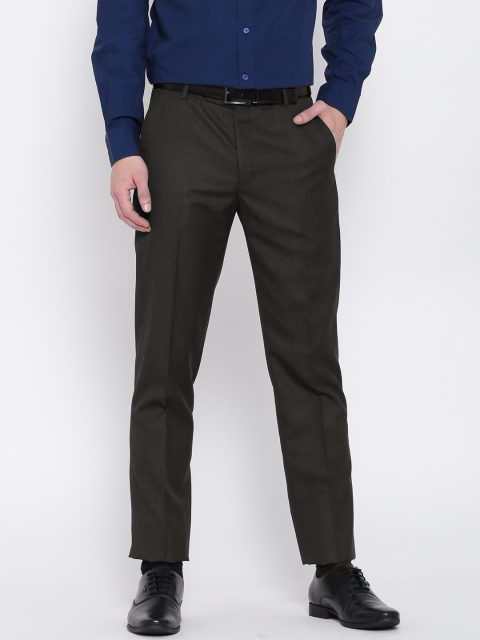 

Blackberrys Men Brown Solid Sharp Fit Flat-Front Formal Trousers