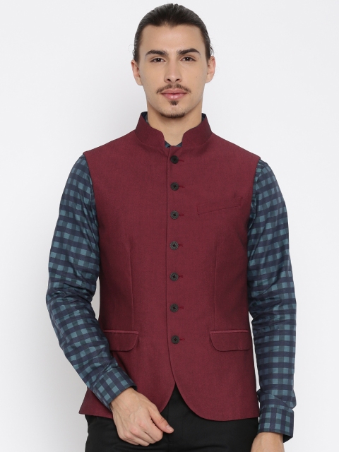 

Blackberrys Men Burgundy Slim Fit Nehru Jacket, Maroon