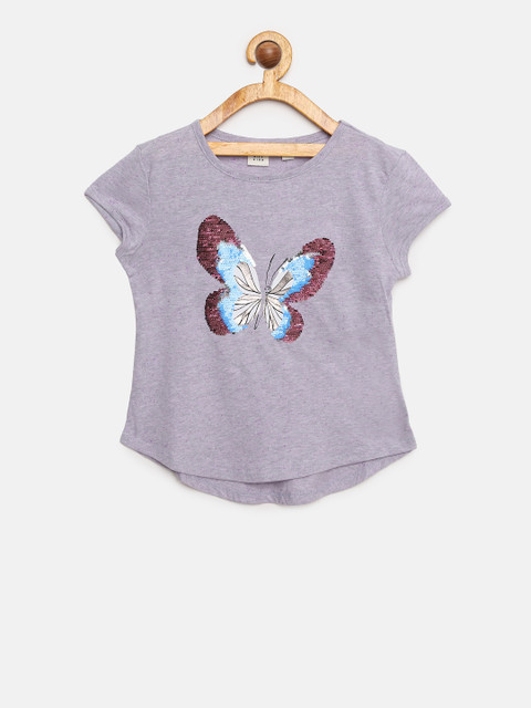 

GAP Girls Purple Self Design Round Neck T-shirt