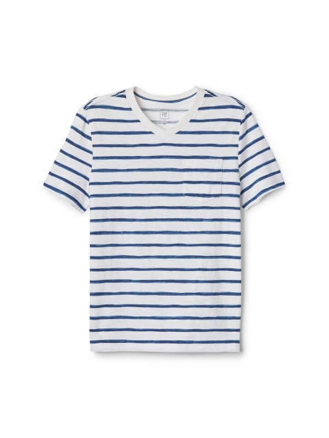 

GAP Boys White & Blue Stripe V-Neck Pocket T-Shirt
