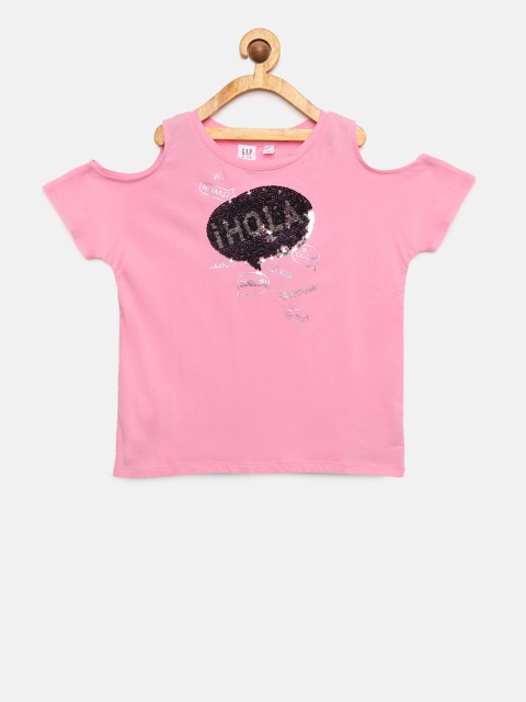 

GAP Girls' Flippy Sequin Cold Shoulder T-Shirt, Pink