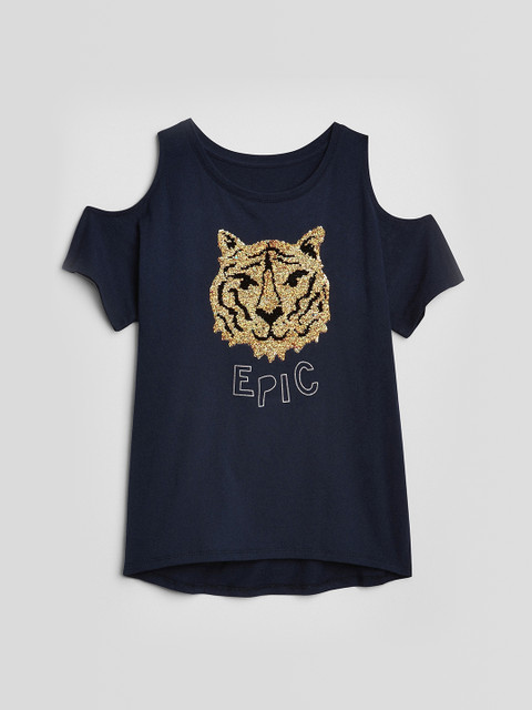 

GAP Girls Navy Blue Self Design Round Neck T-shirt
