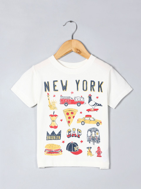 

GAP Boys Off-White Printed Round Neck T-shirt