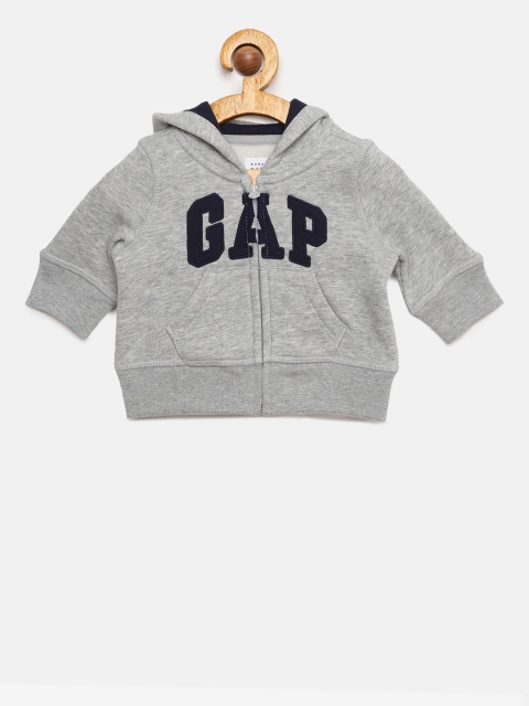 

GAP Boys Grey Melange Self Design Hooded Sweatshirt