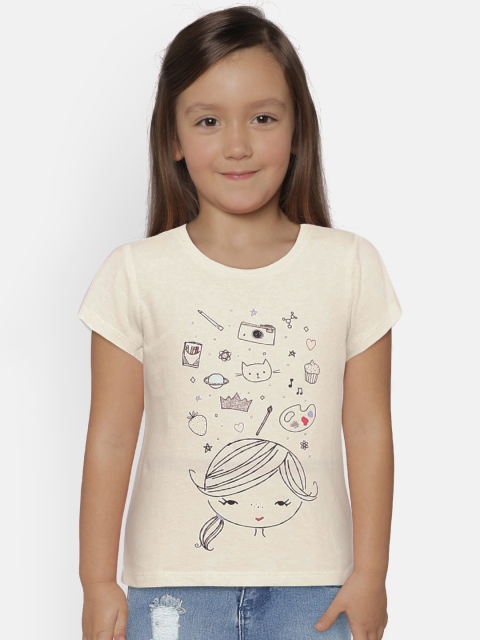 

GAP Girls Off White Printed Round Neck T-shirt