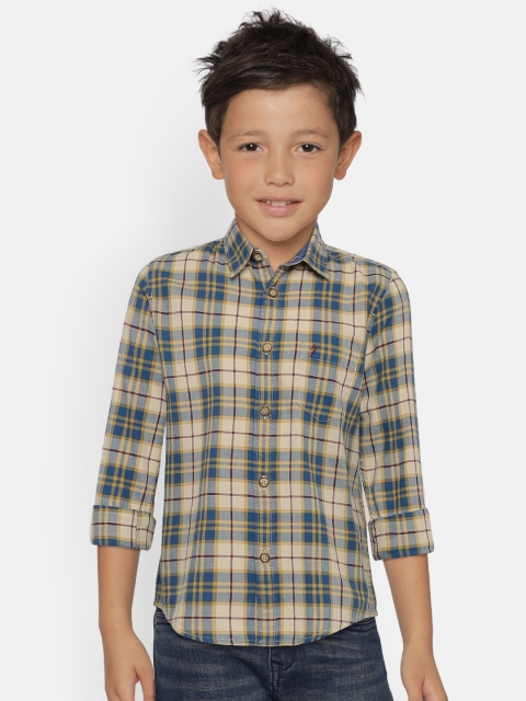 

Indian Terrain Boys Beige & Navy Blue Regular Fit Checked Casual Shirt