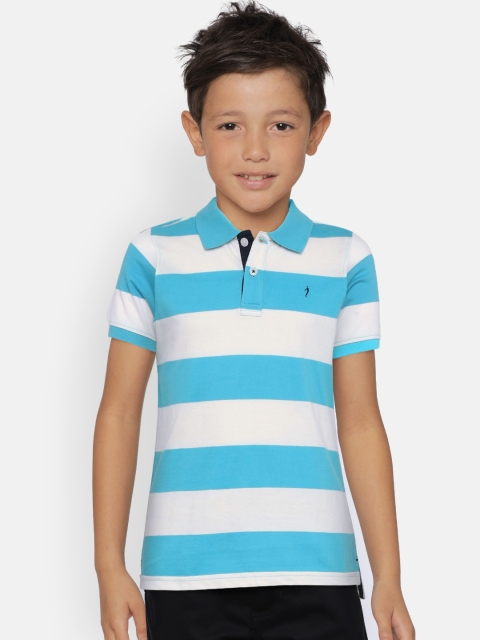 

Indian Terrain Boys Blue Striped Polo Collar T-shirt