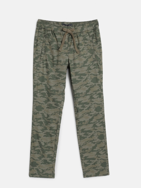 

Indian Terrain Boys Olive Green Regular Fit Printed Trousers