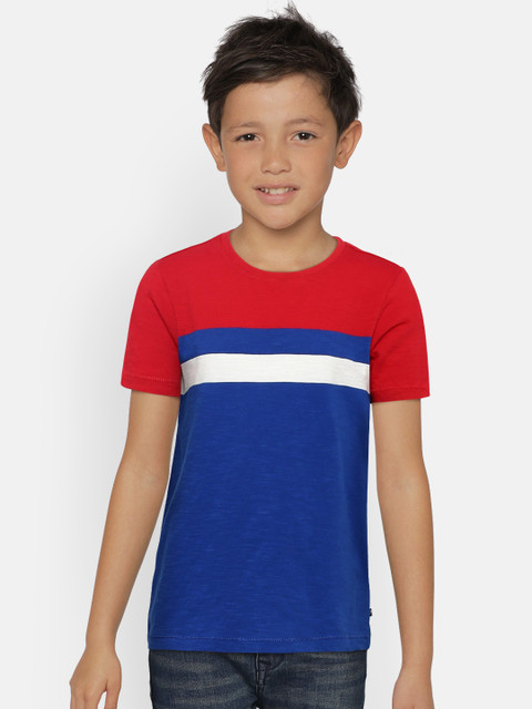 

Indian Terrain Boys Blue & Red Colourblocked Round Neck T-shirt