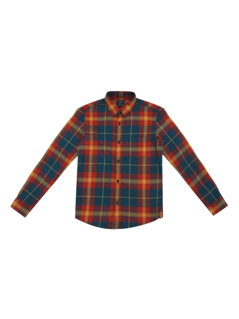 

Indian Terrain Boys Teal & Orange Regular Fit Checked Casual Shirt