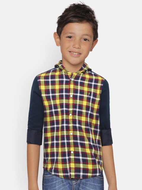 

Indian Terrain Boys Navy Blue & Yellow Regular Fit Checked Casual Shirt