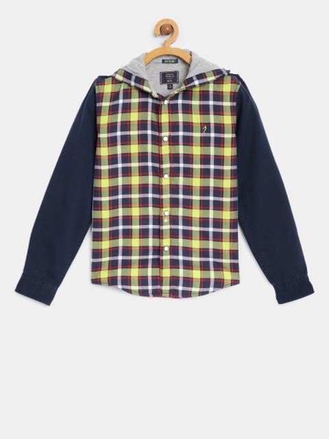 

Indian Terrain Boys Navy Blue & Yellow Regular Fit Checked Casual Shirt