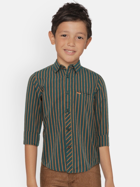 

Indian Terrain Boys Green Regular Fit Striped Casual Shirt