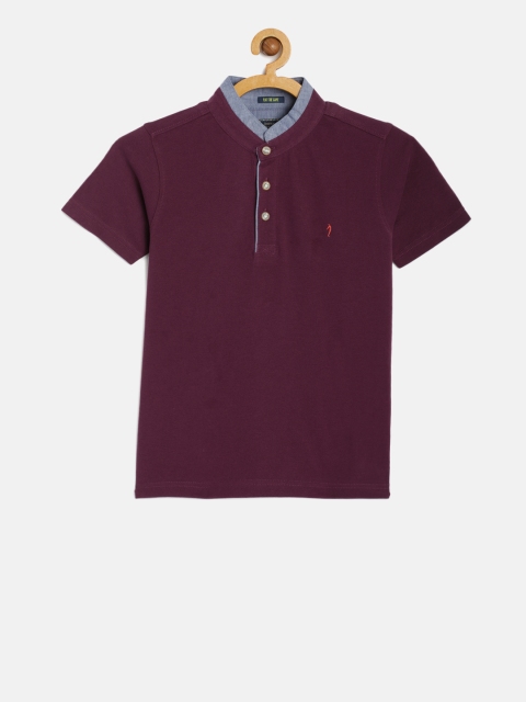 

Indian Terrain Boys Burgundy Solid Mandarin Collar T-shirt