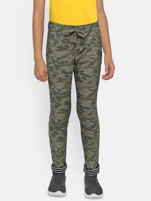 

Indian Terrain Boys Olive Green Regular Fit Printed Trousers