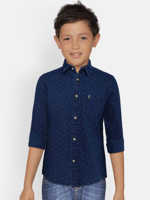 

Indian Terrain Boys Navy Blue Printed Casual Denim Shirt