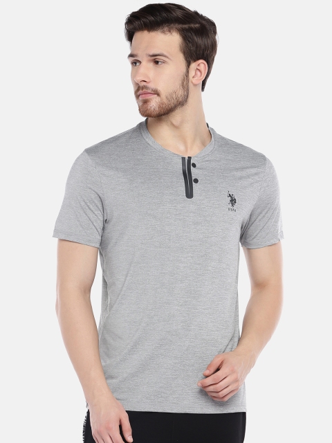 

U.S. Polo Assn. Men Grey Melange Solid Henley Neck T-shirt