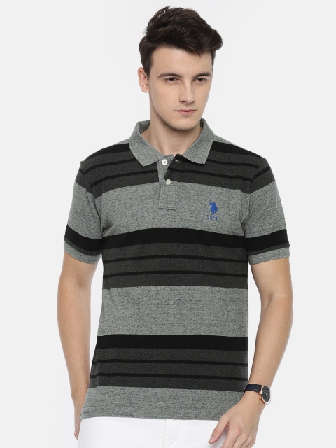 

U.S. Polo Assn. Men Black Striped Polo Collar T-shirt