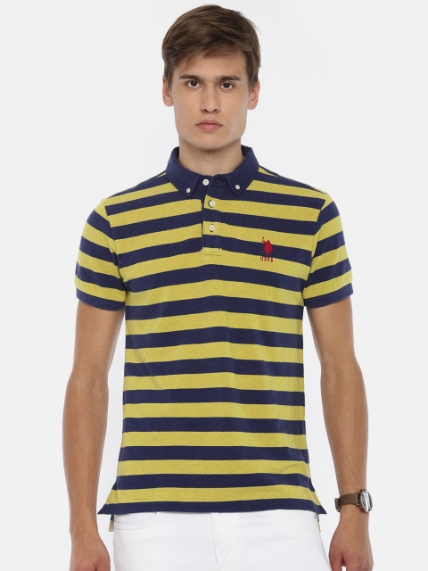 

U.S. Polo Assn. Men Green Striped Polo Collar T-shirt