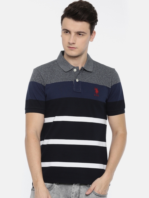 

U.S. Polo Assn. Men Blue Striped Polo Collar T-shirt