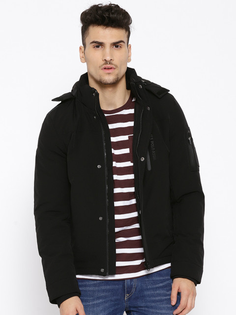 

U.S. Polo Assn. Men Black Solid Hooded Padded Jacket