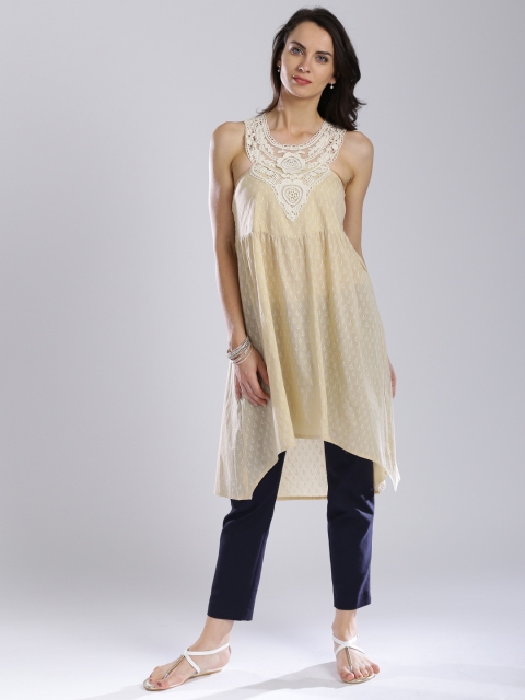 

IMARA Beige Printed Asymmetric A-Line Kurta