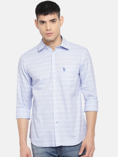 

U.S. Polo Assn. Men Blue & White Tailored Fit Striped Casual Shirt