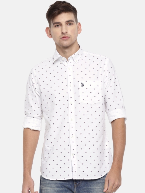 

U.S. Polo Assn. Men White Tailored Fit Printed Casual Shirt