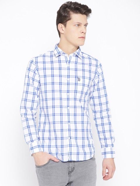 

U.S. Polo Assn. Men White & Blue Tailored Fit Checked Casual Shirt