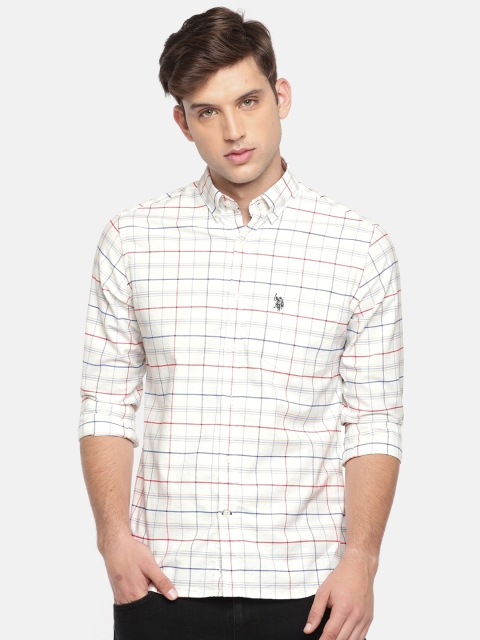 

U.S. Polo Assn. Men White Tailored Fit Checked Casual Shirt