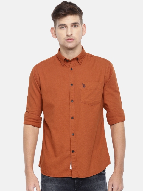 

U.S. Polo Assn. Men Rust Tailored Fit Solid Casual Shirt