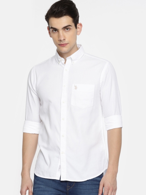 

U.S. Polo Assn. Men White Tailored Fit Solid Casual Shirt