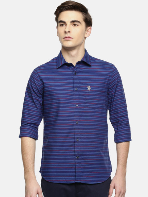 

U.S. Polo Assn. Men Blue & Red Tailored Fit Striped Casual Shirt