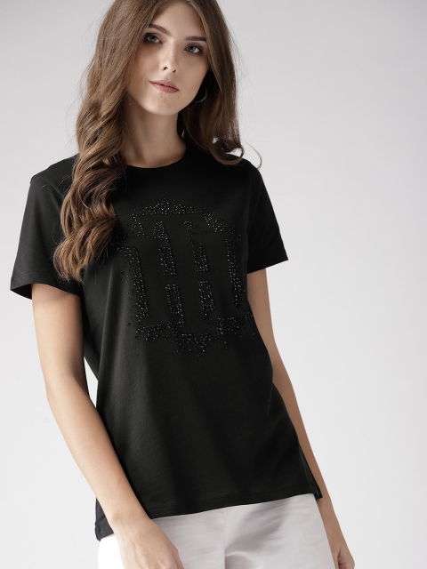 

Tommy Hilfiger Women Black Embellished Round Neck T-shirt