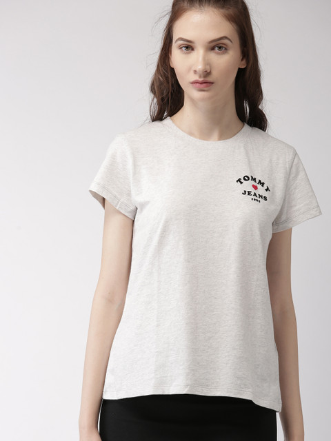 

Tommy Hilfiger Women Grey Melange Solid Round Neck T-shirt