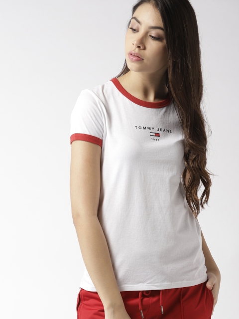 

Tommy Hilfiger Women White Solid Round Neck T-shirt