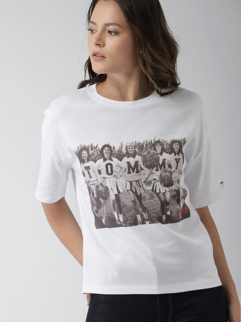 

Tommy Hilfiger Women White Printed Round Neck T-shirt