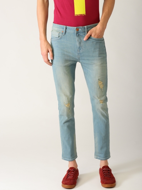 

United Colors of Benetton Men Blue Regular Fit Mid-Rise Mildly Distressed Stretchable Jeans