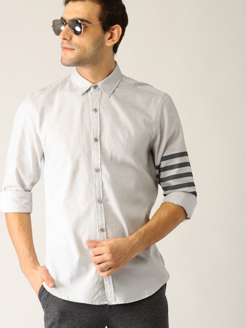 

United Colors of Benetton Men Grey Melange Slim Fit Solid Casual Shirt