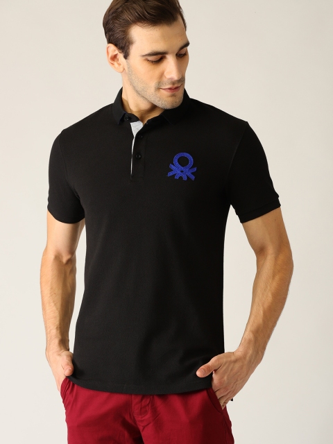 

United Colors of Benetton Men Black Solid Polo Collar T-shirt