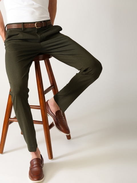 

United Colors of Benetton Men Olive Green Tailored Fit Solid Smart Casual Trousers