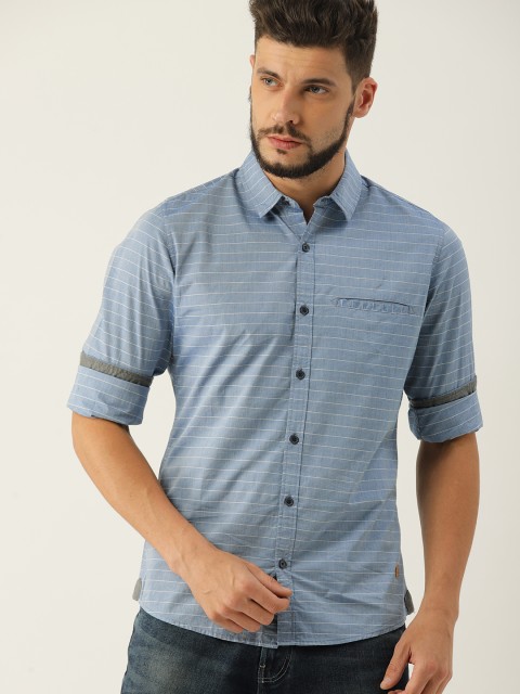

United Colors of Benetton Men Blue & White Slim Fit Striped Casual Shirt
