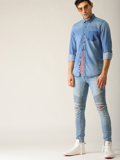 

United Colors of Benetton Men Blue Slim Fit Solid Denim Casual Shirt
