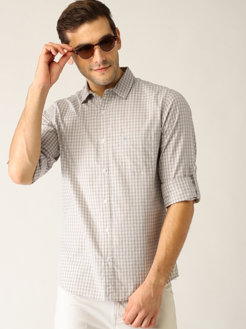 

United Colors of Benetton Men Grey & Off-White Slim Fit Checked Casual Shirt
