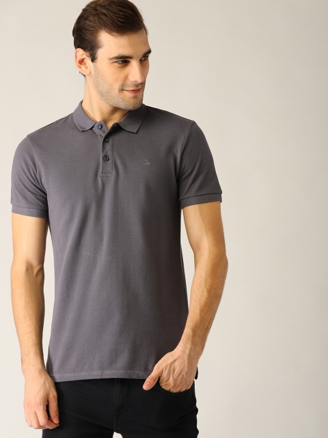 

United Colors of Benetton Men Charcoal Grey Solid Polo Collar T-shirt